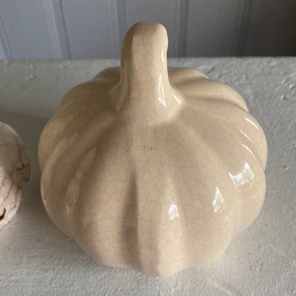 NWT- 2 Cream Crackle & 1 Be Blessed Be Thankful Stacked Pumpkin Decorations Set - Picture 5 of 17